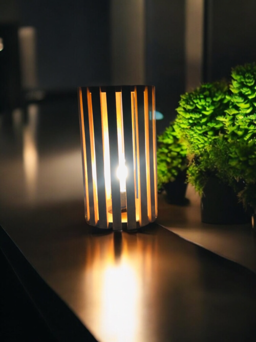 Modern Wooden Slatted Table Lamp | Warm Ambient Lighting
