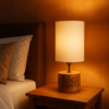 Amaze Craft Traditional Bedside Table Lamp with Linen Fabric 10" Shade Wooden Base E27