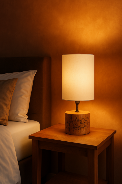 Amaze Craft Traditional Bedside Table Lamp with Linen Fabric 10" Shade Wooden Base E27