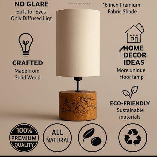 Amaze Craft Traditional Bedside Table Lamp with Linen Fabric 10" Shade Wooden Base E27